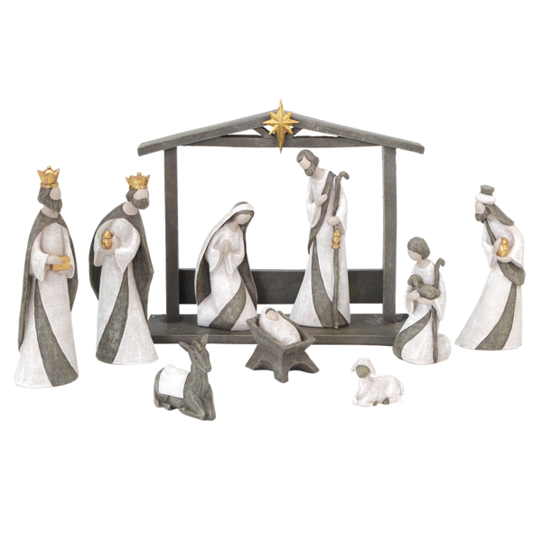 Golden Silent Night Resin Nativity