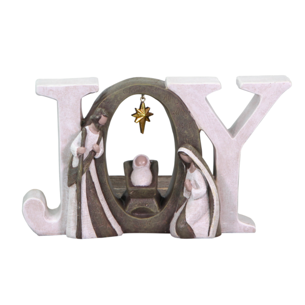 "Joy" Holy Family Resin Nativity Block