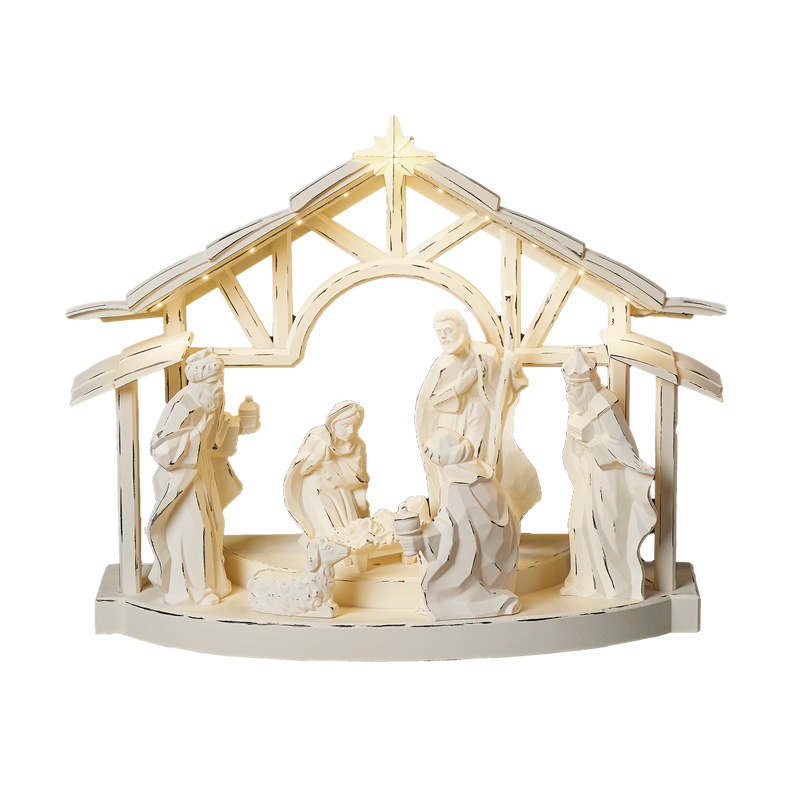 Light-up Ivory Resin Nativity Scene