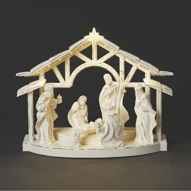 Light-up Ivory Resin Nativity Scene