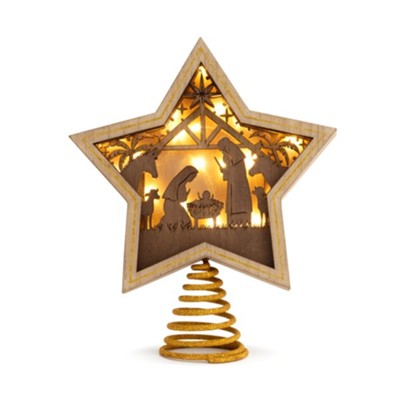 Light-up Silhouette Wood Nativity Star Topper