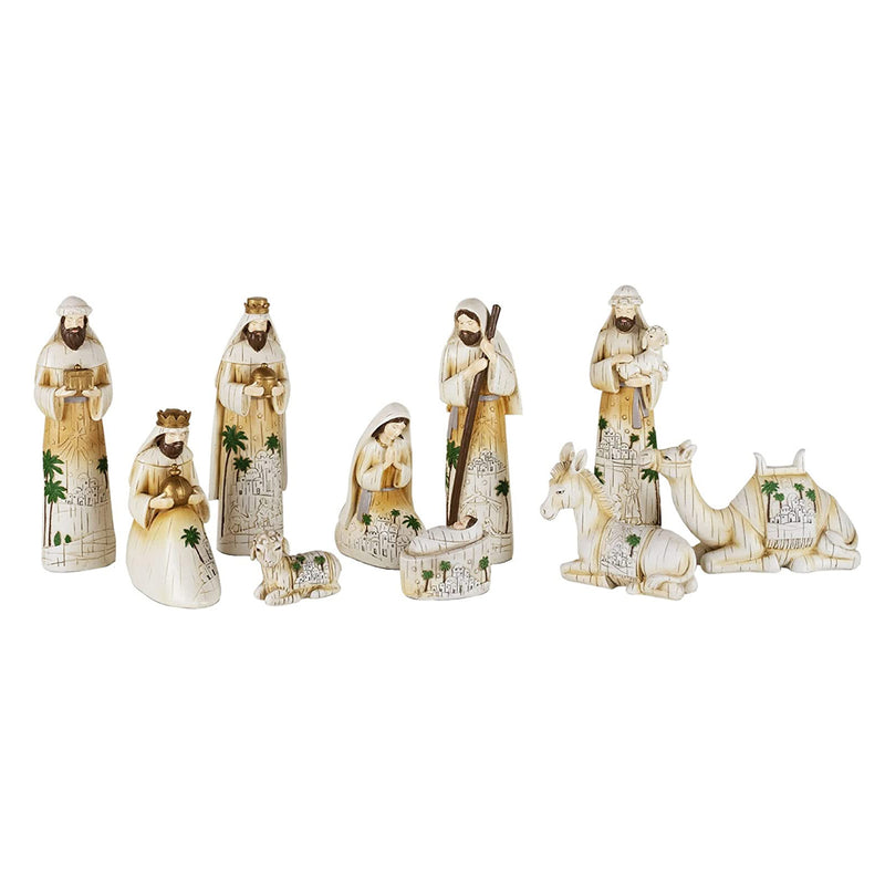 Palm Tree Pattern Wood Nativity Set