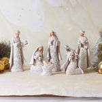 Ivory and Silver Filligree Stone Resin Nativity