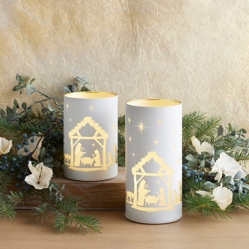 Tall Light-up Etched Nativity Jar