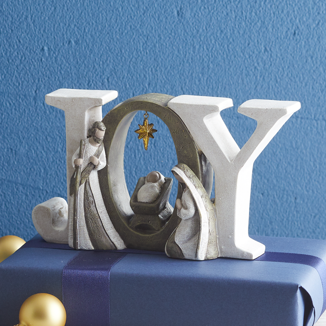 "Joy" Holy Family Resin Nativity Block