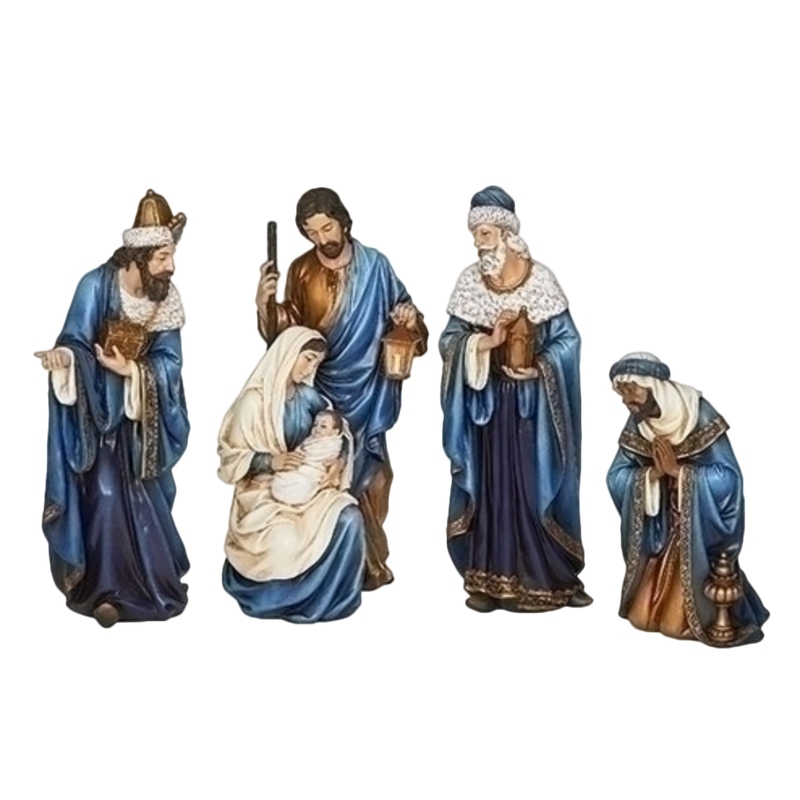 Blue and Gold Resin Nativity