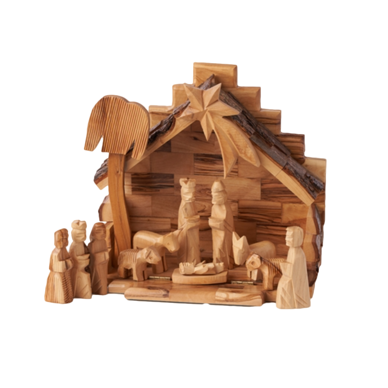 Olive Wood Nativity Block Stable