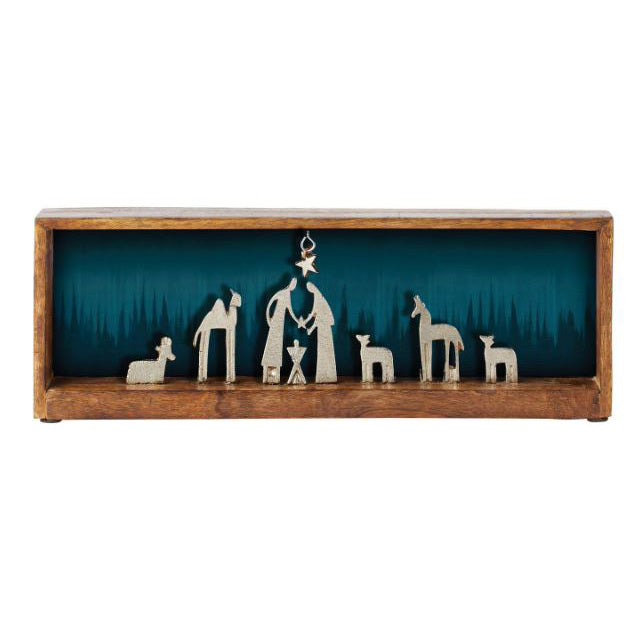 Framed Aluminum Wood Nativity