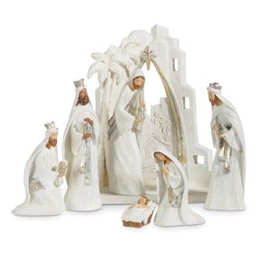 White and Gold Resin Nativity