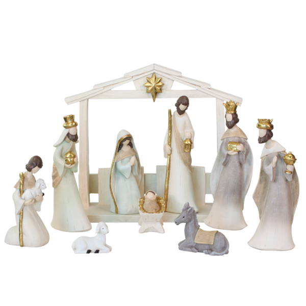 Golden Holy Night Resin Nativity