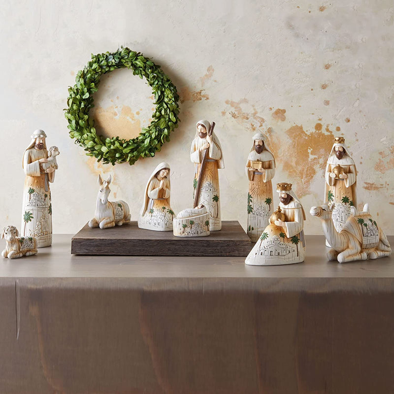 Palm Tree Pattern Wood Nativity Set